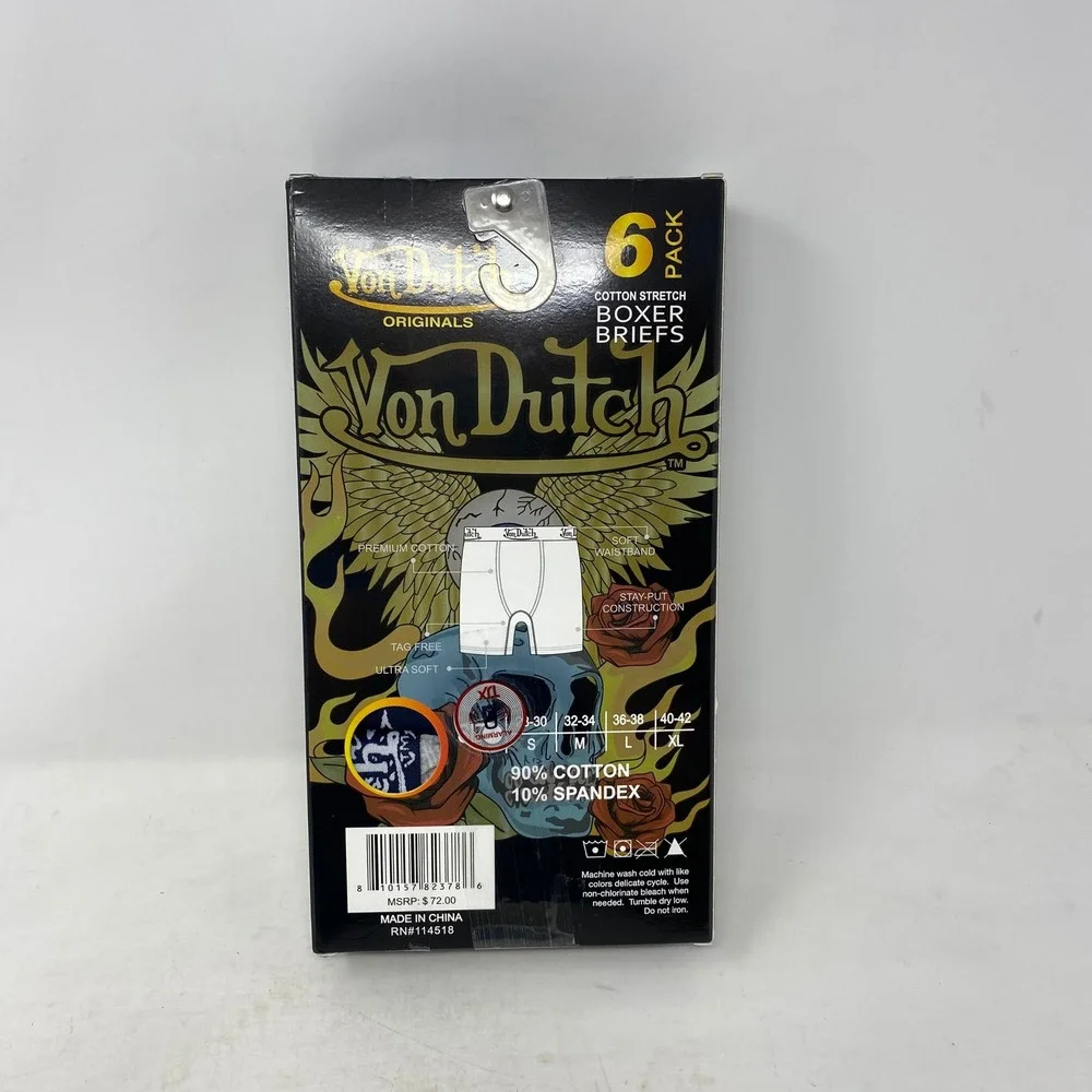 Von Dutch Originals Mens 6 Pack Cotton Stretch Boxer Briefs Blue Black Grey M